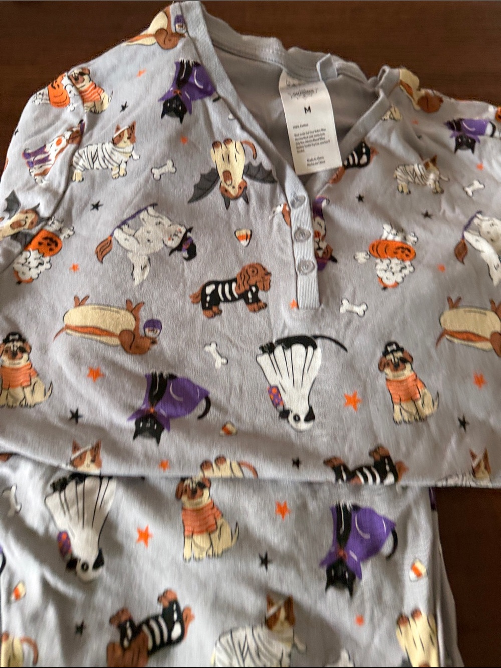Unisex Halloween Dog-Print Pajama Set - Light Gray